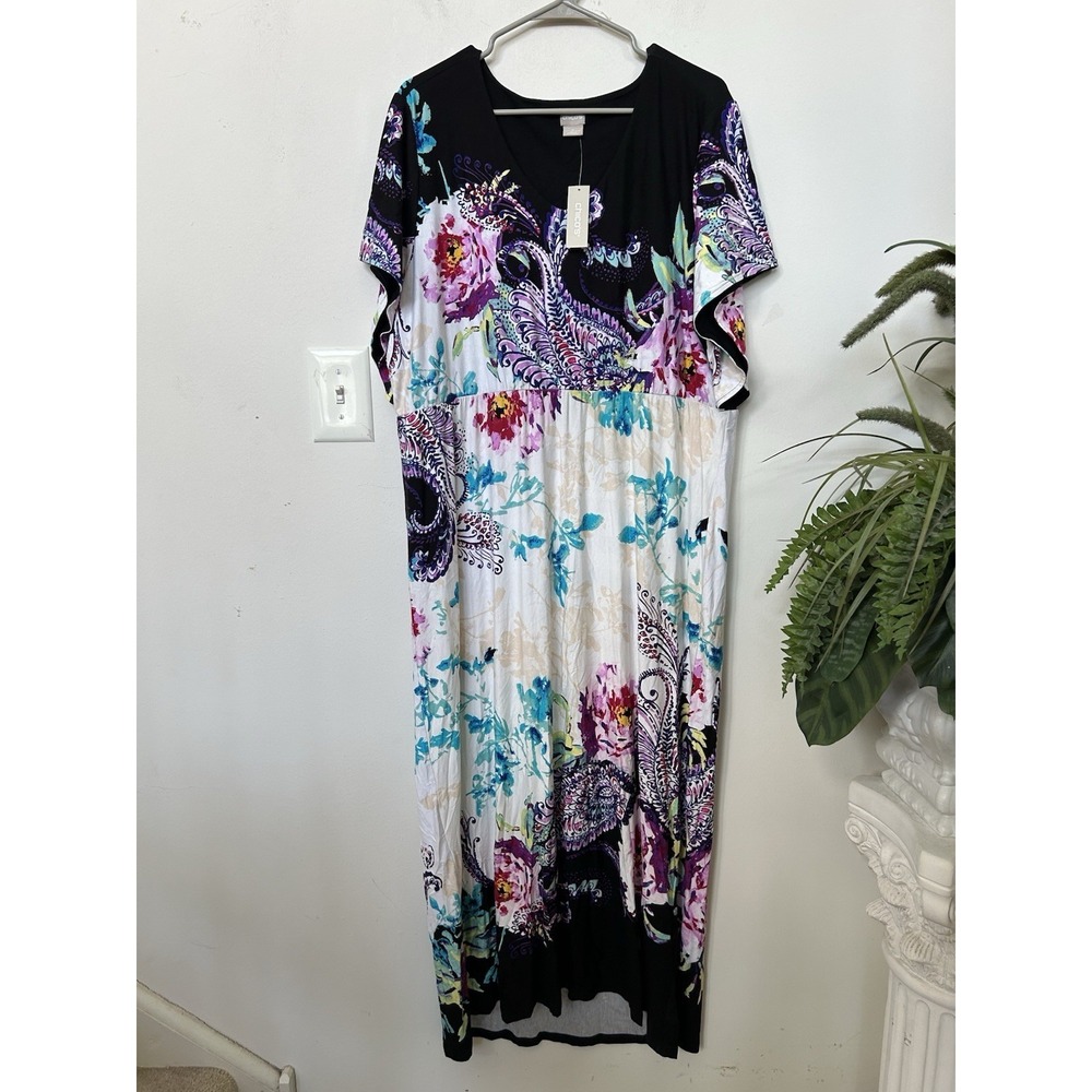 NWT Chicos Floral Paisley Patchwork Maxi Dress Vibrant Flutter Sleeve V-Neck 2X - Picture 3 of 7